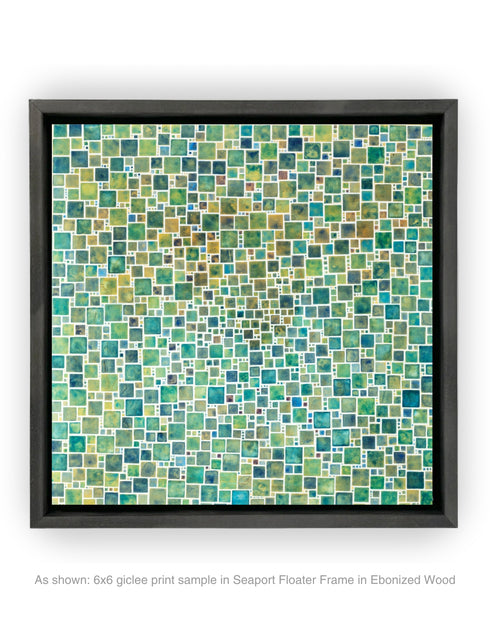 Green Squares | Framed Giclee Print on Canvas